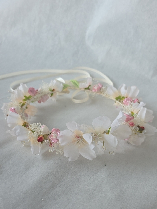 Hand Crafted White and Blush Floral Bridal Crown main image 7